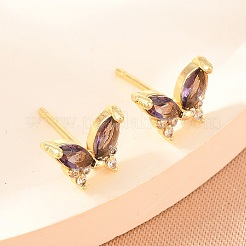 Boucles d'oreilles en laiton avec micro pavé de zircons cubiques pour femmes&nbsp;KK-A305-06G