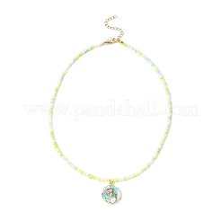 Collane di perline di vetro con ciondolo in lega di smalto a forma di fiore per donna&nbsp;NJEW-JN05550-01