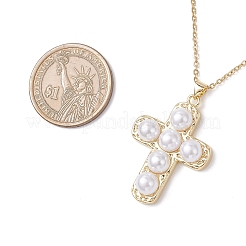 Ciondolo a croce in ottone e perla imitazione abs&nbsp;NJEW-JN05413