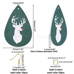Kit de fabrication de boucles d'oreilles en cuir synthétique à thème de Noël (12 paire)&nbsp;DIY-FH0002-29