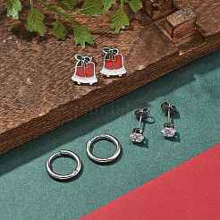3 par de pendientes de aro y botón de acero inoxidable 304 navideños de 3 estilos para mujer&nbsp;EJEW-K279-16P-03