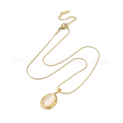 Collares con colgante ovalado de ojo de gato y acero inoxidable 304&nbsp;NJEW-N055-10G