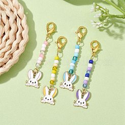 Decorazioni pendenti in smalto in lega con testa di coniglio 4 pz 4 colori&nbsp;HJEW-JM01699