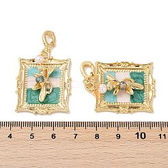 Messing-Anhänger aus Glas in zufälliger Farbe&nbsp;KK-Q030-05B-G
