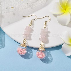 Puces de quartz rose naturel dangle boucles d'oreilles&nbsp;EJEW-JE05634-02