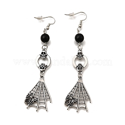 Boucles d'oreilles pendantes en alliage avec tête de mort pour Halloween&nbsp;LS-EJEW-K316-01B-AS