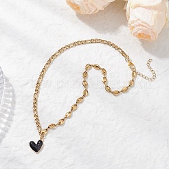 Collier avec pendentif en forme de cœur noir en alliage émaillé et chaîne en acier inoxydable 304 pour femme&nbsp;NJEW-JN05565