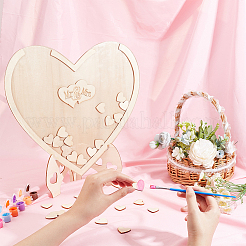 Ornements de livre d'or en bois en forme de coeur&nbsp;DJEW-WH0034-80