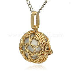 Pendentifs à cage ronde creuse en laiton doré&nbsp;KK-J231-10G