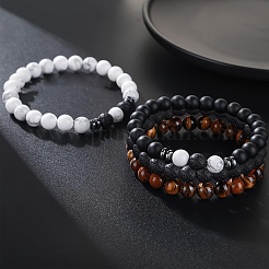 4 Stück Stretch-Armbänder aus natürlichem Lavastein&nbsp;QY3099
