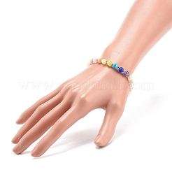 Bracciale elasticizzato con perline rotonde in agata naturale e occhio di gatto&nbsp;BJEW-JB08365-02
