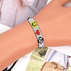 Bracciale da donna a fascia larga con semi di vetro con cuore e viso sorridente&nbsp;BJEW-P269-10