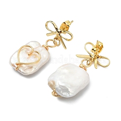 Ohrstecker aus Messing und natürlicher Barockperle (Keshi-Perle)&nbsp;EJEW-JE07097
