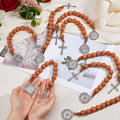 8 pièce de perles en bois naturel en forme de ruche avec pendentif en alliage pour décorations d'affichage&nbsp;HJEW-FH00273