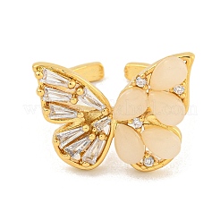 Anillos de puño de circonita cúbica transparente con micro pavé de latón y mariposa chapado en estante para mujer&nbsp;RJEW-C103-07G