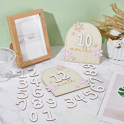 Cartes d'étape mensuelles pour bébé en bois de fleurs avec points de colle&nbsp;DIY-WH0569-42