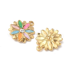 Ciondoli a forma di fiore in acciaio inossidabile 304 smaltati con strass&nbsp;STAS-U057-04G