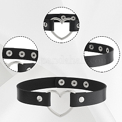 3 stücke 3 arten einstellbare gothic zweifarbige pu leder legierung herz choker halsketten für frauen&nbsp;NJEW-CL0007-08