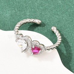 Offene Manschettenringe aus Messing mit Mikropavé und Zirkonia für Damen&nbsp;RJEW-C153-04P-02