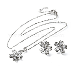 Blumen Messing Mikro Pflastern Zirkonia Ohrstecker & Anhänger Halsketten Sets&nbsp;SJEW-Z002-02P