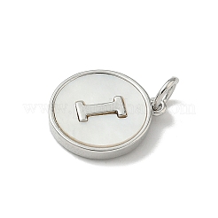 Ciondolo rotondo piatto in conchiglia naturale con lettere in ottone pavé&nbsp;KK-Z115-13P-I