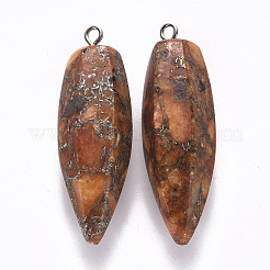 Facettierte tropfen zusammengesetzt synthetischer regalit / kaiserlicher jasper / meersediment jasper & große pyrit große anhänger&nbsp;G-R484-02