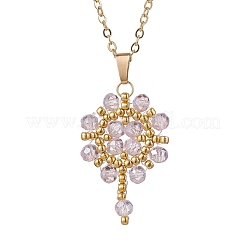 Collares colgantes con cuentas de vidrio de colores AB y cuentas de semillas hechas a mano con flores&nbsp;NJEW-MZ00084-05