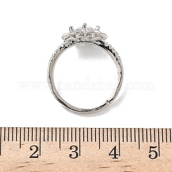 Anillos de dedo de latón con flores y circonitas cúbicas transparentes para mujer&nbsp;RJEW-Z111-01P