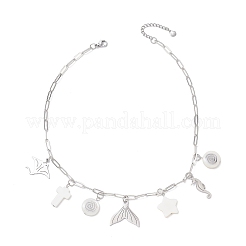 3 stücke 3 arten legierung fischschwanz octopus & natürliche weiße muschel anhänger messing papierklammer kette halsketten für frauen&nbsp;NJEW-JN05406