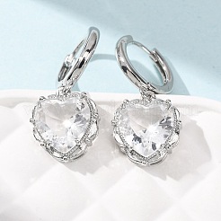 Orecchini a cerchio a forma di cuore in ottone e vetro per San Valentino&nbsp;EJEW-Z164-23P-03