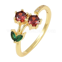 Bague de manchette ouverte fleur de zircone cubique colorée&nbsp;RJEW-F135-07G