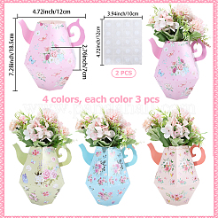 12 Stück 4 Stile 3D-Blumendruck Teekannenförmige Papierblumen-Geschenkboxen&nbsp;DIY-SP0006-37