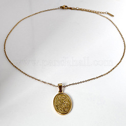 Collar con colgante de San Miguel Arcángel ovalado en acero inoxidable 304 para hombres y mujeres.&nbsp;FS-WGF7792-01