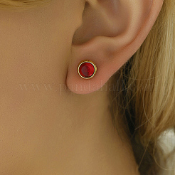 Boucles d'oreilles à tige rondes et plates en acier inoxydable 304 plaqué or 18 carat véritable&nbsp;ZB4928-1