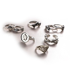 8 stücke 8 arten legierung schädel & blume & clover & spinne web finger ringe set für unisex&nbsp;PW-WG0287F-01