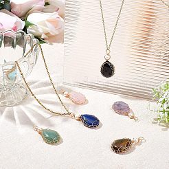 6 pieza de 6 estilos de colgantes envueltos en alambre de cobre con piedras preciosas naturales&nbsp;G-NB0003-75