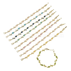 Bracelets à maillons en laiton et verre à fleurs&nbsp;KK-CBA7DFA-01G-D