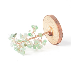 Trucioli di avventurina verde naturale con albero dei soldi in filo avvolto in ottone su decorazioni di visualizzazione base in legno&nbsp;DJEW-B007-05D