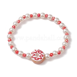 Stretcharmband aus Bunte Malerei-Emaille-Donut und Glasperlen&nbsp;BJEW-JB10132