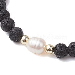 6 mm runde Stretch-Armbänder aus natürlichem Lavastein und Perlen für Damen&nbsp;BJEW-JB10619-02