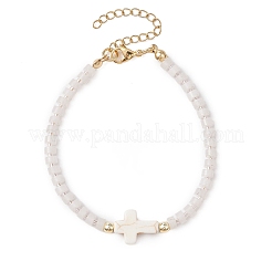 Pulseras de eslabones de cuentas de jade blanco natural para mujeres y hombres&nbsp;BJEW-JB11467-02