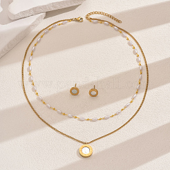 Elegante set di collane a doppio strato e orecchini a bottone in acciaio inossidabile 201&nbsp;OU9381