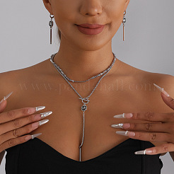 Schwarzes quadratisches Lariat-Halsband aus einer Legierung aus Glas und Kunststoffperlen&nbsp;WG26488-01