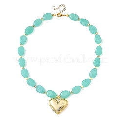 Colliers de perles ovales avec pendentif cœur en acrylique et imitation pierre précieuse pour femmes&nbsp;NJEW-JN06479-01