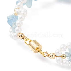 Braccialetto di perline con chip di acquamarina naturale e perle di conchiglia&nbsp;X1-BJEW-TA00029-04