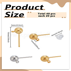 40 pièce de clous d'oreilles à tige en laiton de 2 couleurs&nbsp;KK-LP0001-79
