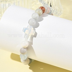 Bracelets extensibles à perles rondes en aigue-marine naturelle de 8.5 mm&nbsp;BJEW-JB14342-02