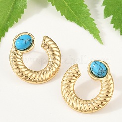 Pendientes de acero inoxidable 304 con turquesa sintética para mujer&nbsp;EJEW-U046-14G