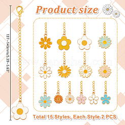 30 pièces 15 styles de décorations de pendentif en alliage d'émail de fleur&nbsp;HJEW-AB00578