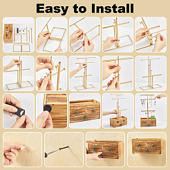 Présentoir à bijoux tour en fer à un niveau avec barre en T et 3 tiroirs en bois&nbsp;ODIS-WH0038-322